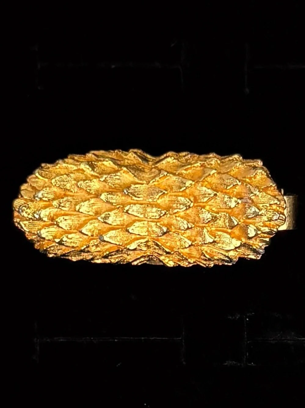 Vintage Gold Tone Textured Scarf Clip Sculptural Abstract Statement Accessory